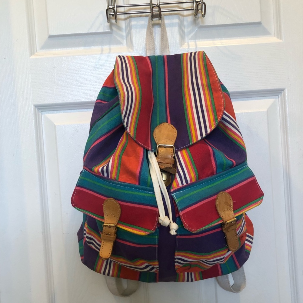 Authentic Vintage Jennifer Moore striped contron canvas backpack (P2)